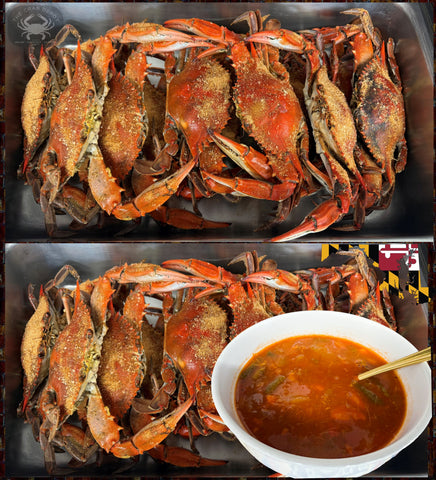 Steamed Large Male Blue Crabs, 6"-6 ½" with Soup